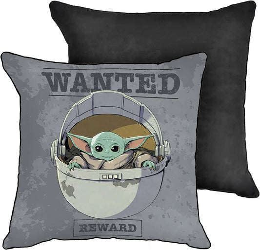 Star Wars the Mandalorian Wanted Reward Decorative Pillow Cover - Throw Pillow Cover Features the Child Baby Yoda Grogu - Kids Super Soft Bedding (Official Star Wars Product)