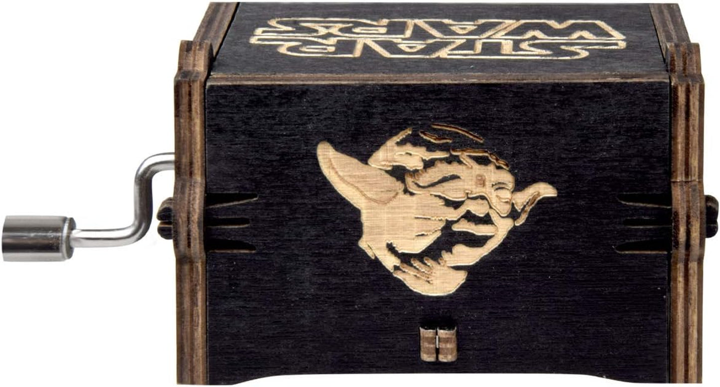 Wood Music Boxes Star Wars Antique Engraved Wooden Musical Box Gifts for Birthday/Christmas/Valentine'S Day/Thanksgiving Days Hand-Operated Present Kid Toys (Black)