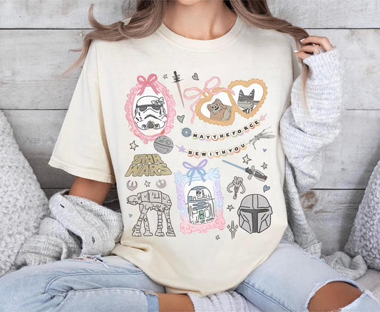 Retro Coquette Disney Star Wars Shirt Bow Aesthetic R2D2 ATAT Ewok Tee Disney Trip Shirt Disneyworld Star Wars Tee Kawaii Galaxy Tee Gift