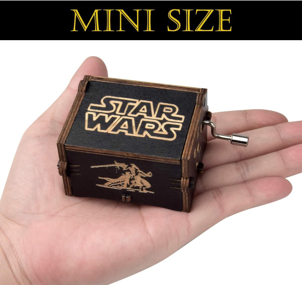 Wood Music Boxes Star Wars Antique Engraved Wooden Musical Box Gifts for Birthday/Christmas/Valentine'S Day/Thanksgiving Days Hand-Operated Present Kid Toys (Black)