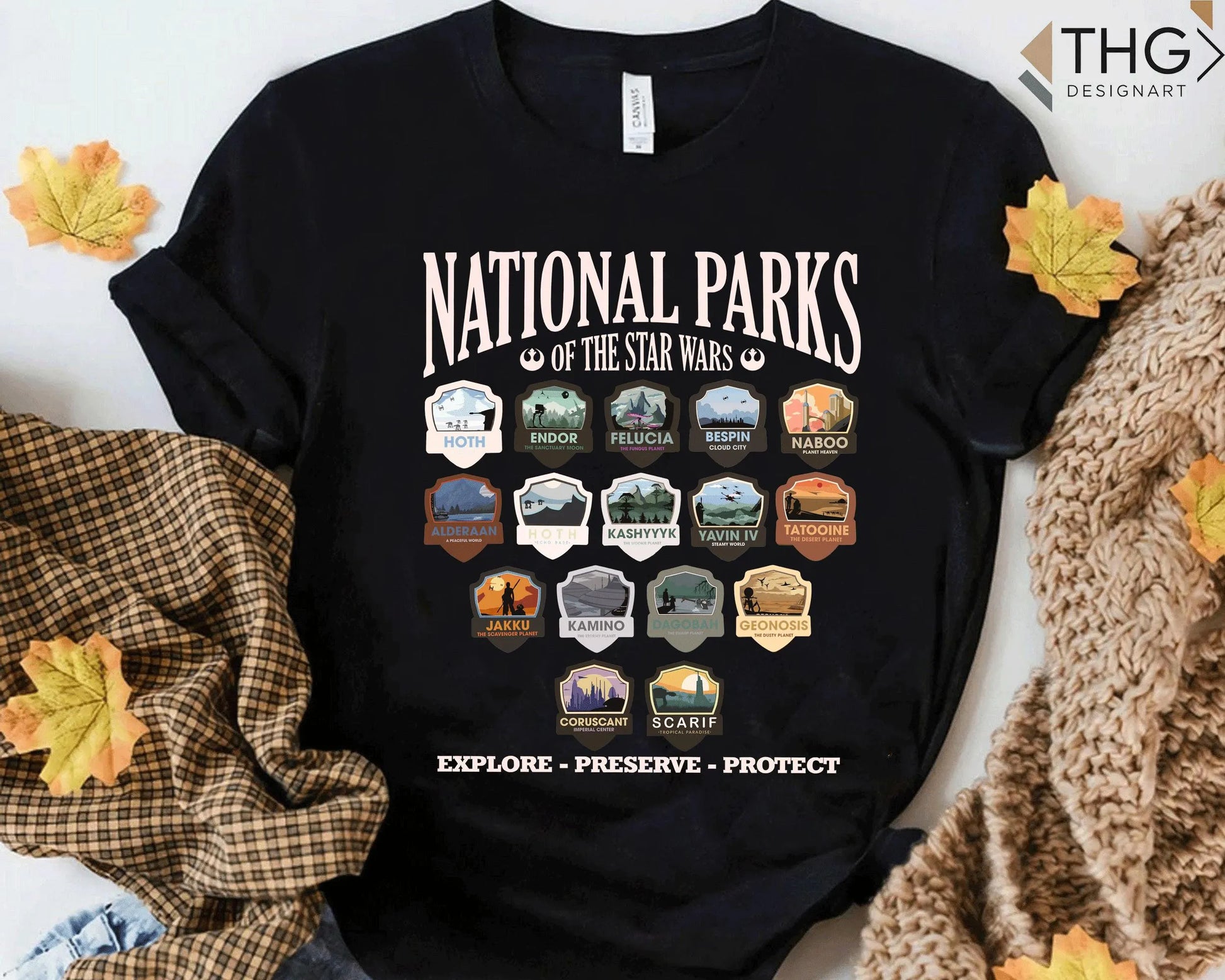 Retro 90S Star Wars Tee, National Parks of the Galaxy Design, Tatooine Mustafar Endor Shirt, May the Force Be with You, Sci-Fi Fan Gift