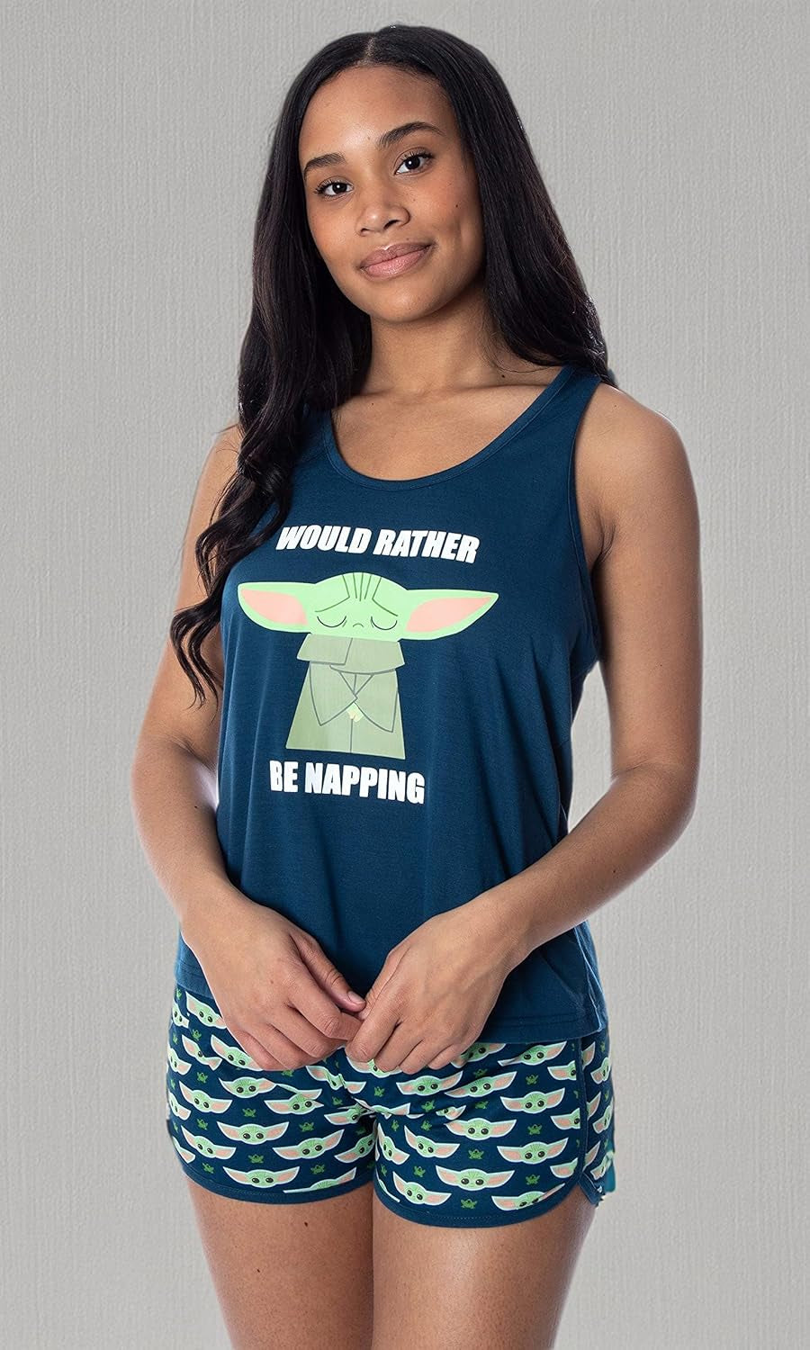Star Wars Women'S the Mandalorian Baby Yoda Rather Be Napping Racerback Tank and Shorts Loungewear Pajama Set