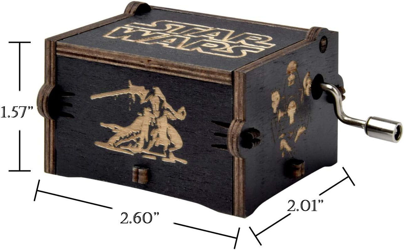 Wood Music Boxes Star Wars Antique Engraved Wooden Musical Box Gifts for Birthday/Christmas/Valentine'S Day/Thanksgiving Days Hand-Operated Present Kid Toys (Black)