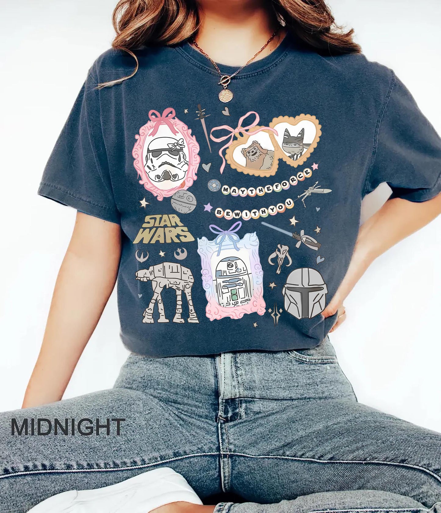 Retro Coquette Disney Star Wars Shirt Bow Aesthetic R2D2 ATAT Ewok Tee Disney Trip Shirt Disneyworld Star Wars Tee Kawaii Galaxy Tee Gift