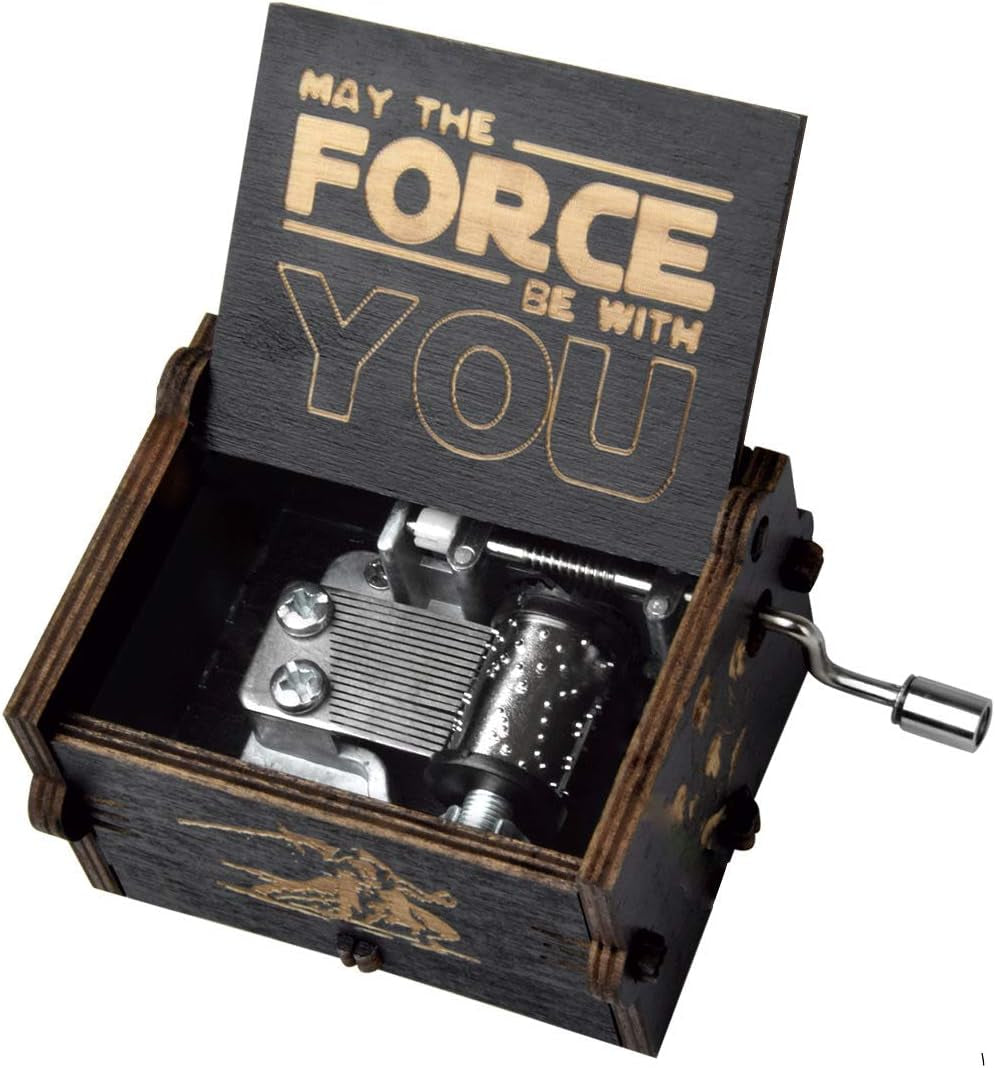 Wood Music Boxes Star Wars Antique Engraved Wooden Musical Box Gifts for Birthday/Christmas/Valentine'S Day/Thanksgiving Days Hand-Operated Present Kid Toys (Black)