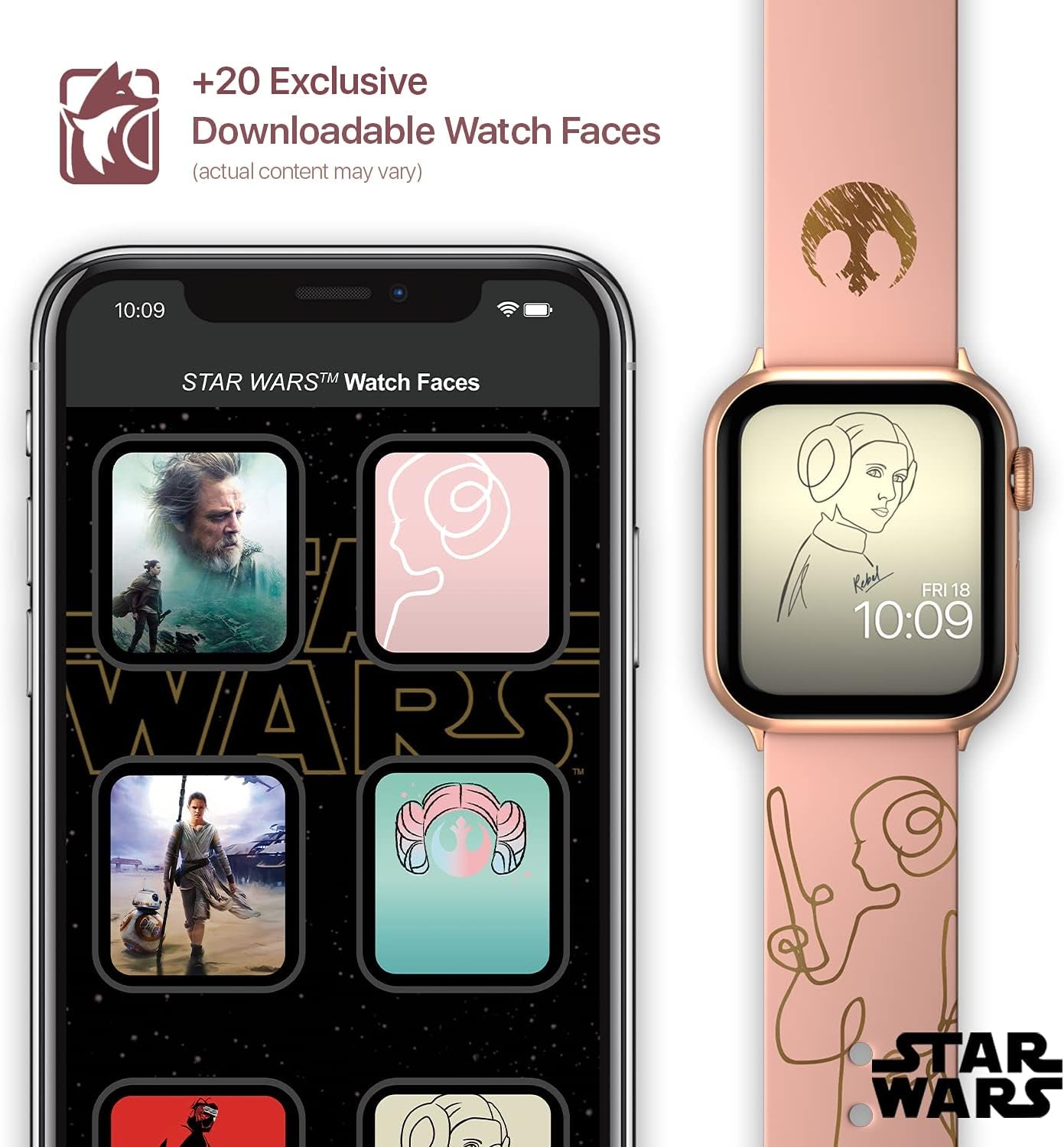 Star Wars - Leia Organa Rose Gold Smartwatch Band - Officially Licensed, Compatible with Every Size & Series of Apple Watch (Watch Not Included)