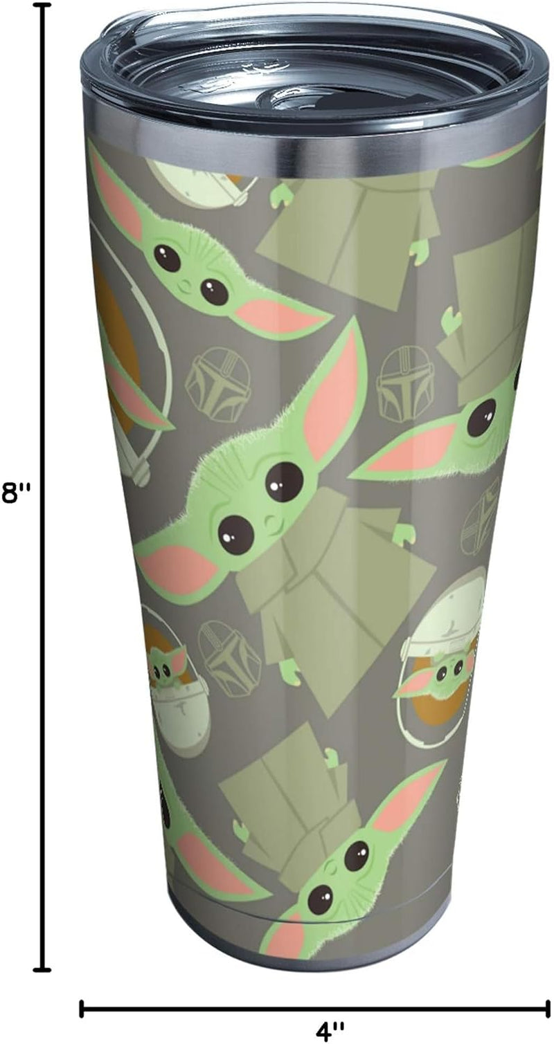 Star Wars the Mandalorian Child Pattern Triple Insulated Insulated Tumbler Travel Cup Keeps Drinks Cold & Hot, 30Oz Legacy, Stainless Steel