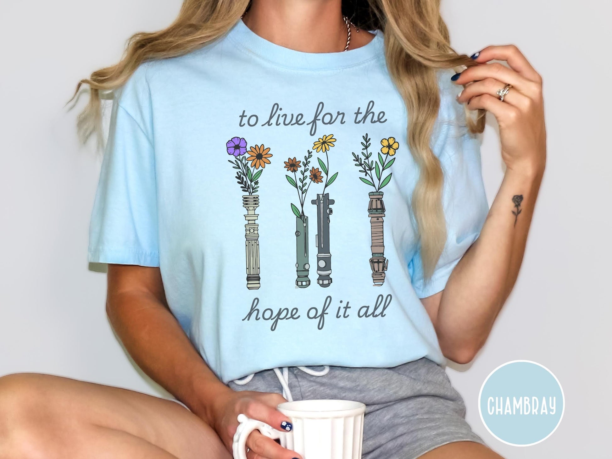 Floral Light Saber Comfort Colors Shirt, August Lyrics Shirt, to Live for the Hope, Flower Star Wars Tee, Galaxy'S Edge, Hollywood Studios