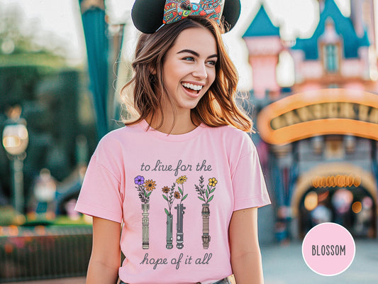 Floral Light Saber Comfort Colors Shirt, August Lyrics Shirt, to Live for the Hope, Flower Star Wars Tee, Galaxy'S Edge, Hollywood Studios